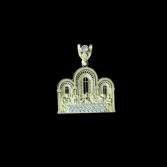 Real 10K Yellow Gold Diamond Cut Jesus Last Supper Charm Pendant - Picture 1 of 10